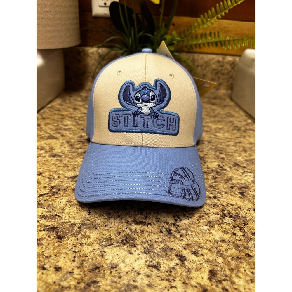 Disney Lilo and Stitch Embroidered Baseball Cap Hat Blue Cream NWT Adjustable